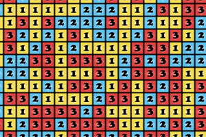 Blocks123 Punaisella, keltaisella ja sinisellä ruudulla näkyy numerot yksi, kaksi ja kolme toistuvassa järjestyksessä