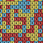 Blocks123 Punaisella, keltaisella ja sinisellä ruudulla näkyy numerot yksi, kaksi ja kolme toistuvassa järjestyksessä