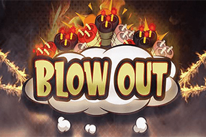 Pilven ympäröimä Blow Out -teksti, jonka takana on palavia pommeja ja kipinöitä