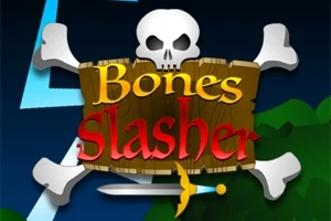 Kallo ja ristissä olevat luut taustalla, keskellä puinen kyltti tekstillä Bones Slasher ja sen alla miekka