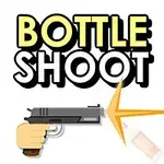 Käsipiirretty pistooli ampuu pullon, ja taustalla on teksti BOTTLE SHOOT