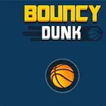 Kuva sinisellä taustalla, jossa lukee Bouncy Dunk ja kuvattuna on koripallo