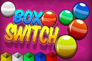 Värikäs kuva, jossa lukee Box Switch, taustalla värikkäitä palloja ja alareunassa erivärisiä pieniä laatikoita pinkillä taustalla