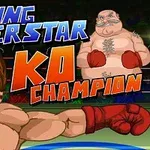 Kuvassa on animaatio kahdesta nyrkkeilijästä kehässä, joista toinen lyö koukkua ja taustalla on teksti Boxing Superstar KO Champion