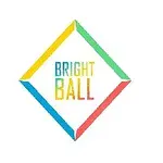 Valkoisella taustalla värikäs timanttimainen kehys, jossa on teksti BRIGHT BALL