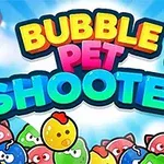 Kuva esittää värikkäitä eläinhahmoisia kuplia sinisellä taustalla ja suuren tekstin Bubble Pet Shooter