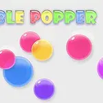 Värikkäitä, kiiltäviä kuplia leijailee harmaalla taustalla tekstin Bubble Popper yläpuolella