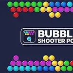 Värikkäitä kuplia kahdessa rivissä tummansinisellä taustalla keskellä teksti Bubble Shooter Pop