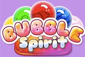 Värikkäitä kuplia ja teksti Bubble Spirit violetilla taustalla