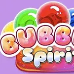 Värikkäitä kuplia ja teksti Bubble Spirit violetilla taustalla