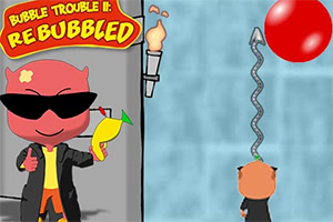 Animoitu hahmo aurinkolaseissa ja mustassa takissa pitelee kädessään lelua, sekä taustalla punainen ilmapallo ja sininen seinä