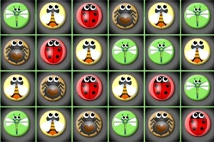 Use a grid of insect icons, including leppäkerttuja, sudenkorentoja ja mehiläisiä, eri väreissä ja ilmeissä