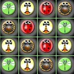 Use a grid of insect icons, including leppäkerttuja, sudenkorentoja ja mehiläisiä, eri väreissä ja ilmeissä