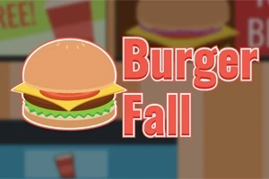 Hampurilaisen kuva, jossa on juustoa, salaattia ja tomaattia, taustalla teksti Burger Fall