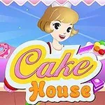 Nuori nainen pitelee värikkäitä leivonnaisia kirkkaan värikkään Cake House -kyltin edessä