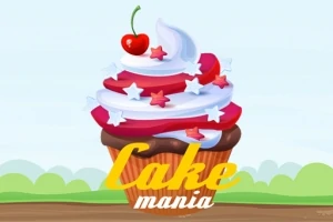Cupcake, jossa on kermavaahtoa, punaisia ja valkoisia tähtiä sekä kirsikka päällä, tekstillä Cake mania