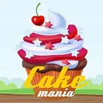 Cupcake, jossa on kermavaahtoa, punaisia ja valkoisia tähtiä sekä kirsikka päällä, tekstillä Cake mania
