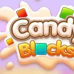 Värikäs logo, jossa lukee Candy Blocks ja ympärillä on värikkäitä blokkeja karkkimaisten roiskeiden keskellä