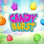 Värikäs kuva, jossa on kirkkaasti valaistuja hedelmäkarkkeja ja keskellä teksti Candy Burst