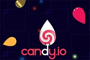 Värikkäitä karkkeja tummalla taustalla ja keskellä teksti candy