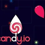 Värikkäitä karkkeja tummalla taustalla ja keskellä teksti candy
