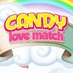 Värikkään sateenkaaren alle sijoitettu teksti Candy Love Match pilvien keskellä