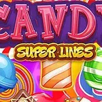 Värikäs kuva sisältää otsikon Candy Super Lines ja erilaisia värikkäitä karkkeja