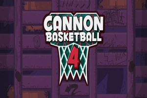 Graafinen kuva, jossa on vihreä koripallokori ja teksti Cannon Basketball 4 violetilla taustalla