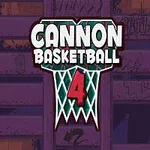 Graafinen kuva, jossa on vihreä koripallokori ja teksti Cannon Basketball 4 violetilla taustalla