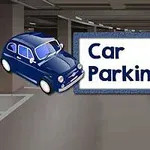 Sininen piirretty auto, teksti Car Parking 2 ja taustalla pysäköintihalli