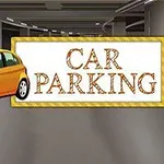 Keltainen auto ja Car Parking -kyltti parkkihallissa