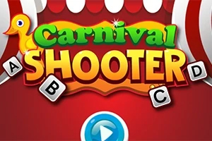 Värikäs Carnival Shooter -teksti, jossa on ankka ja kirjaimet A, B, C, D punaisella taustalla