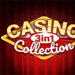 Kuva, jossa on keltaisella sana CASINO, keskellä 3 in 1, ja alaosassa Collection punaisella ja keltaisella taustalla