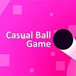 Vaaleanpunaisella taustalla on pyöreitä ja nelikulmaisia kuvioita sekä teksti Casual Ball Game