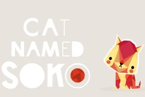 Piirretty kissa, jossa on geometriset muodot ja teksti Cat Named Soko