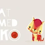 Piirretty kissa, jossa on geometriset muodot ja teksti Cat Named Soko