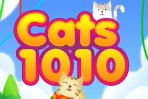 Kuvassa on kaksi kissaa värikkään Cats 1010 tekstin ympärillä