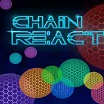 Tekstissä lukee CHAIN REACTION sinisellä neonvalolla erikokoisten ja eriväristen kuplien edessä mustalla taustalla