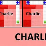 Kolme punaista ristikkoaluetta, joissa on sana Charlie ja siniset nuolimerkit ylhäällä sekä vihreät nuolimerkit keskellä, joiden alapuolella on suurella kirjoitettu CHARLIE