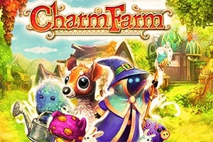 Charm Farm VÀrikÀs fantasia-asetelma, jossa on maagisesti pukeutunut olento, kirjava elÀin ja pieniÀ, söpöjÀ hahmoja kukkaisessa ympÀristössÀ