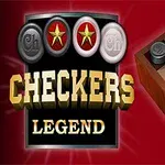 Punaista taustaa vasten on teksti Checkers Legend ja shakkilauta nappuloilla