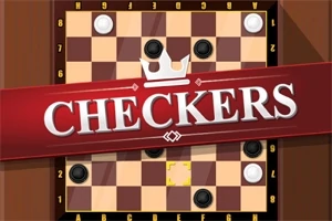 Punainen banneri, jossa lukee Checkers, peittää osittain shakkiruututaulun, jossa on mustia ja valkoisia pelinappuloita