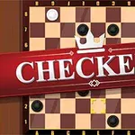 Punainen banneri, jossa lukee Checkers, peittää osittain shakkiruututaulun, jossa on mustia ja valkoisia pelinappuloita