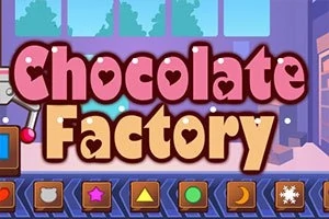 Kirjaimet Chocolate Factory korostettuna sydämenmuotoisilla yksityiskohdilla vaaleanpunaisella ja beigellä taustalla, alareunassa riveissä erilaisia symboleja