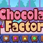 Kirjaimet Chocolate Factory korostettuna sydämenmuotoisilla yksityiskohdilla vaaleanpunaisella ja beigellä taustalla, alareunassa riveissä erilaisia symboleja
