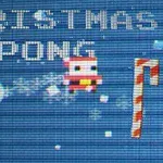 Jouluteemainen pikseligrafiikka, jossa lukee Christmas Pong ja mukana on joulupukin hahmo sekä karkkikepit