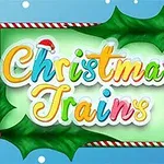 Kirjaimet Christmas Trains jouluisessa tyylissä, ympärillä koristeellisia mistelinlehtiä ja lumihiutaleita