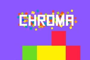 Värikkäitä neliöitä violetilla taustalla, keskellä sana CHROMA valkoisella fontilla