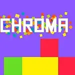 Värikkäitä neliöitä violetilla taustalla, keskellä sana CHROMA valkoisella fontilla