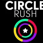 Värikkäitä ympyröitä mustalla taustalla, keskellä valkoinen tähti ja yläpuolella teksti Circle Rush